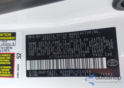 2025 Toyota Camry Se z USA, uszkodzony, nr VIN 4T1DAACKXSU519579